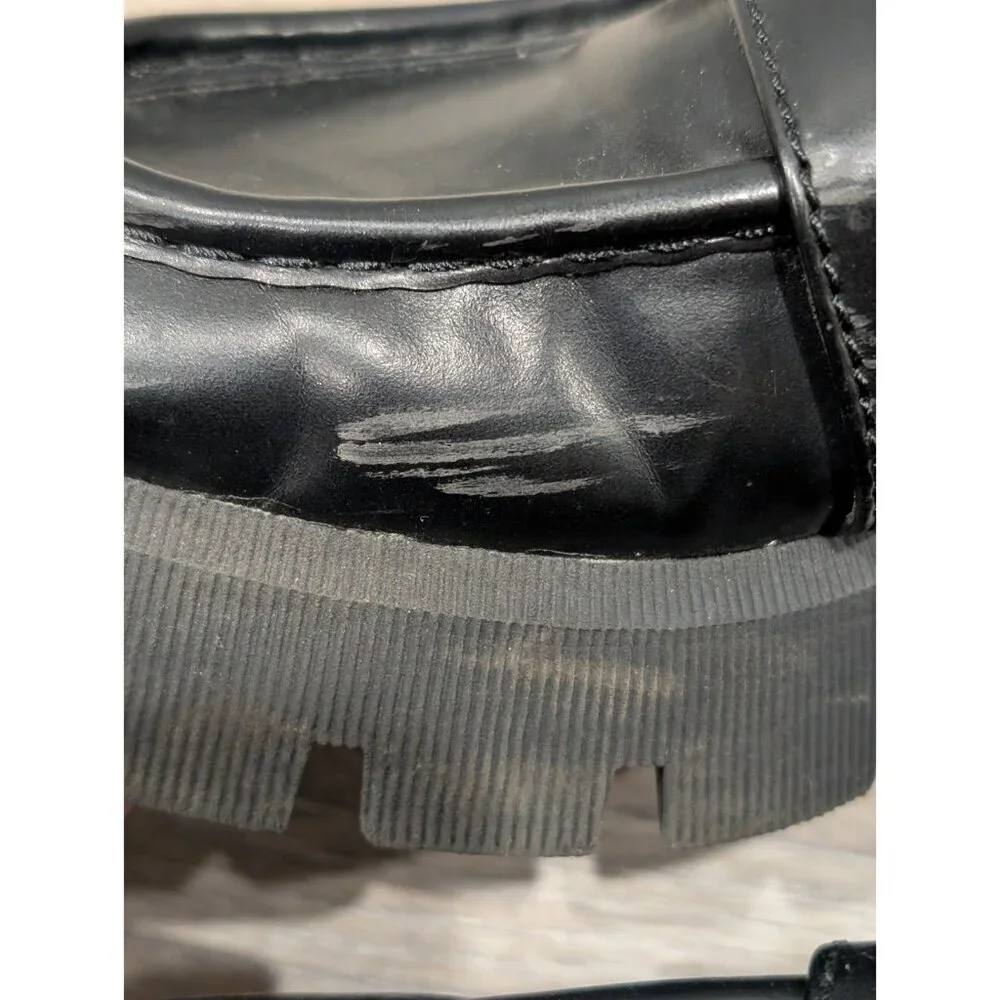 Zara Women's Back Loafers Chunky Platform Metal Buckle Shoes Y2K Slip-ons Sz 38